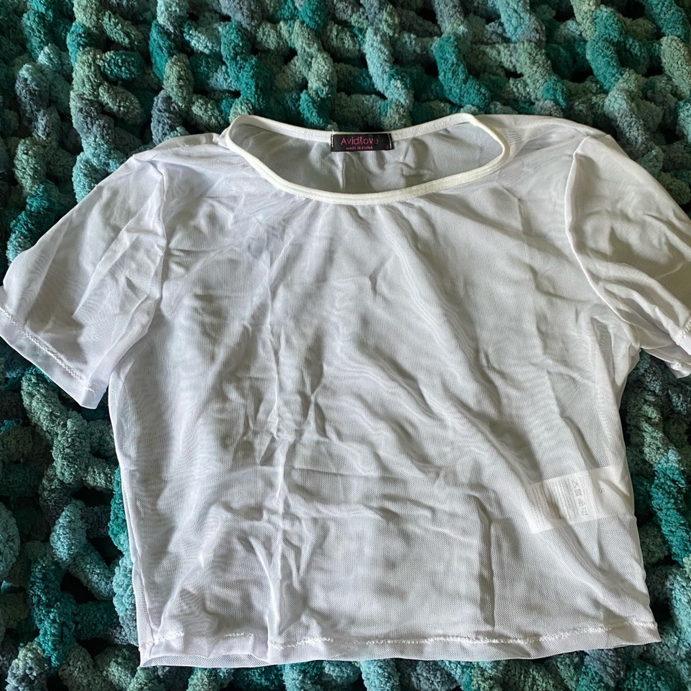 Sheer white half shirt and purple light up tutu S